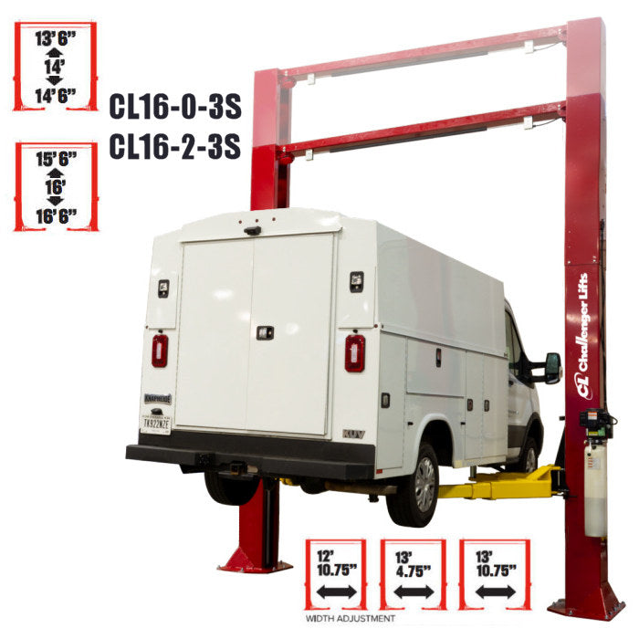 Challenger Lifts CL16-0-3S Heavy-Duty Two Post Lift Three Adjustable Heights and Widths