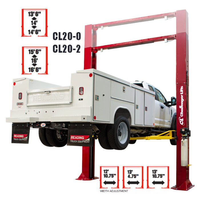 Challenger Lifts CL20-2 Heavy-Duty Two Post Lift Three Adjustable Heights and Widths