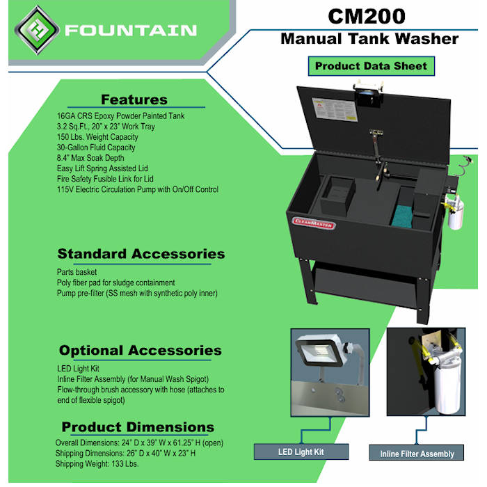 CleanMaster CM200 Solvent Parts Washer Features 