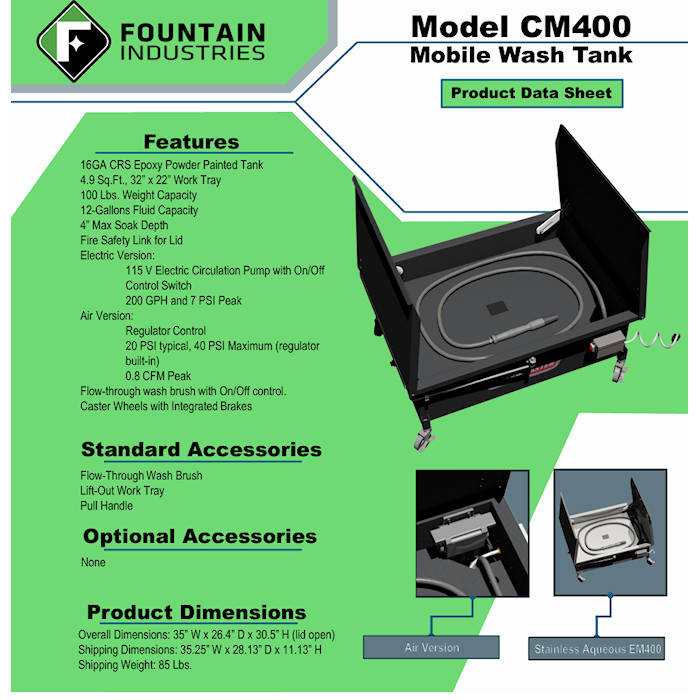 CleanMaster CM400 Solvent Brake Washer Features 