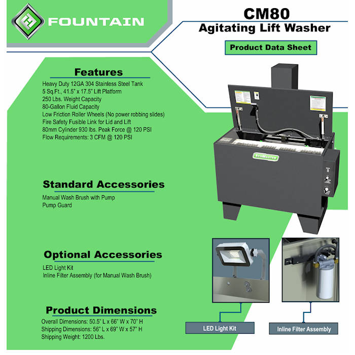 CleanMaster CM80 Solvent Parts Washer with Agitation Lift Features 