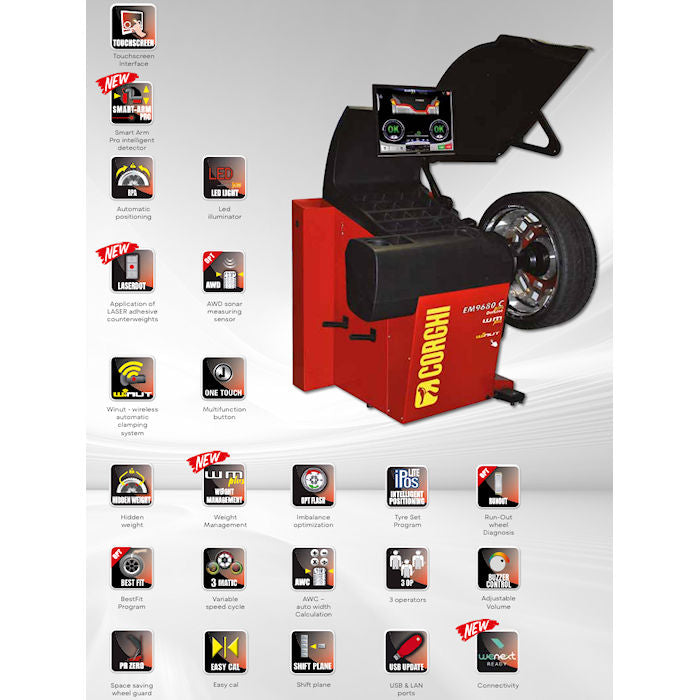 Corghi EM9680 Plus Dotline 3D Wheel Balancer Features
