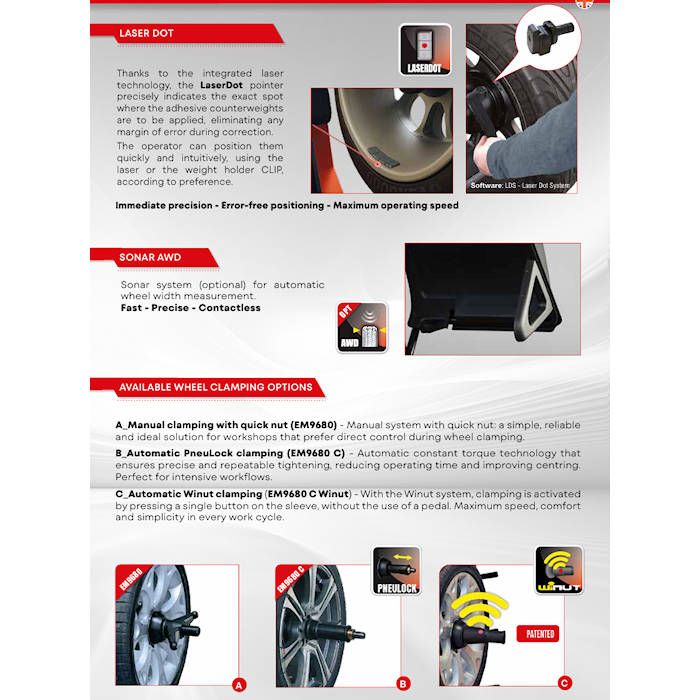 Corghi EM9680 Plus Dotline 3D Wheel Balancer Features