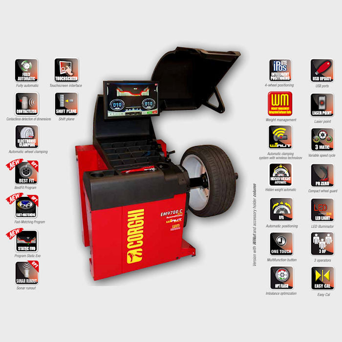 Corghi EM9780 Plus AutomaticLine 3D Wheel Balancer Features