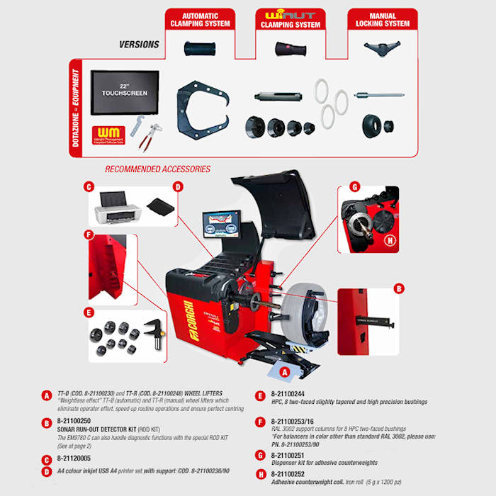 Corghi EM9780 Plus AutomaticLine 3D Wheel Balancer Accessories
