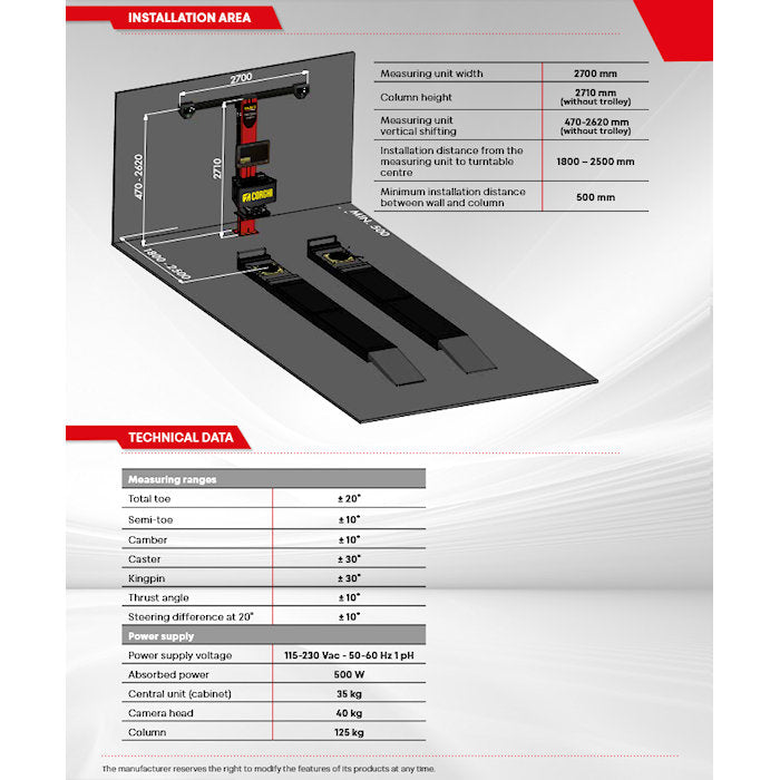 Corghi Exact Precision Quattro 3D Wheel Aligner Installation & Specifications 