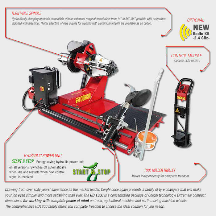 Corghi HD1300 Heavy-Duty Truck Tire Changer Features 