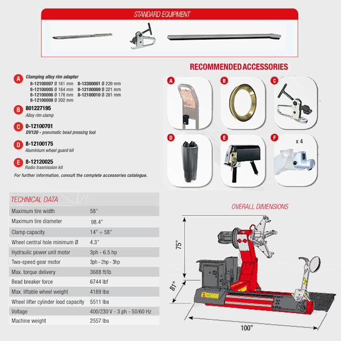 Corghi HD1400 Heavy-Duty Truck Tire Changer Specifications 