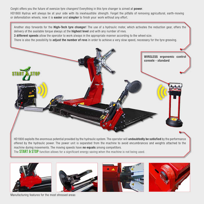 Corghi HD1800 Hydrus Heavy-Duty Truck Tire Changer Features 