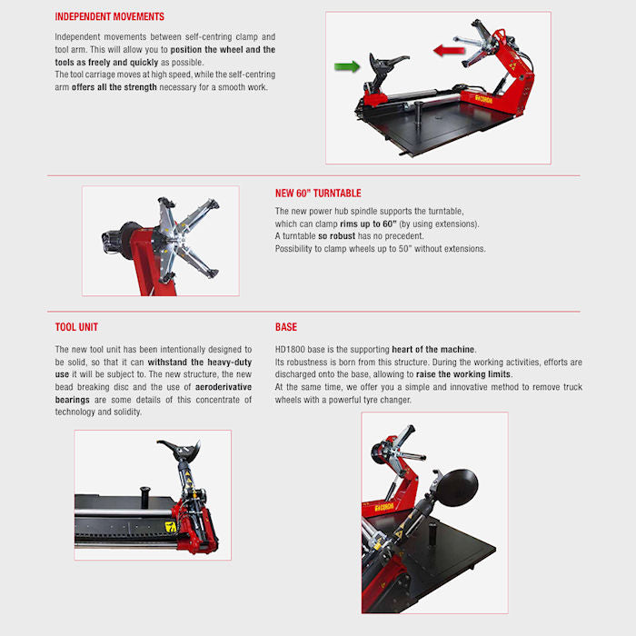 Corghi HD1800 Hydrus Heavy-Duty Truck Tire Changer Features 