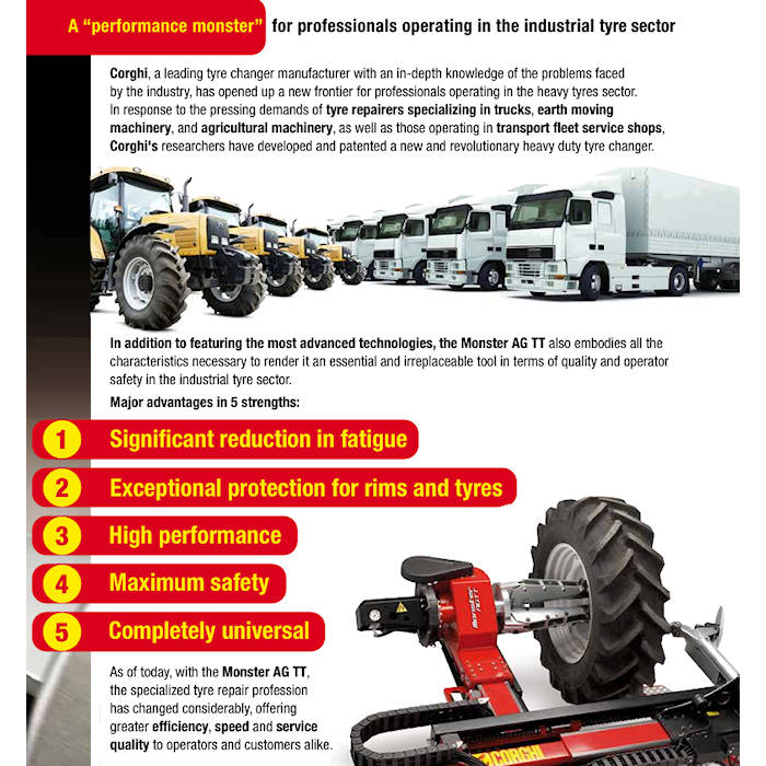 Corghi Monster AG TT Heavy-Duty Truck Tire Changer Features 