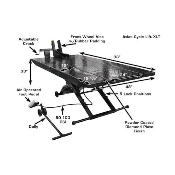 Atlas CycleLift XLT Motorcycle ATV Lift Features