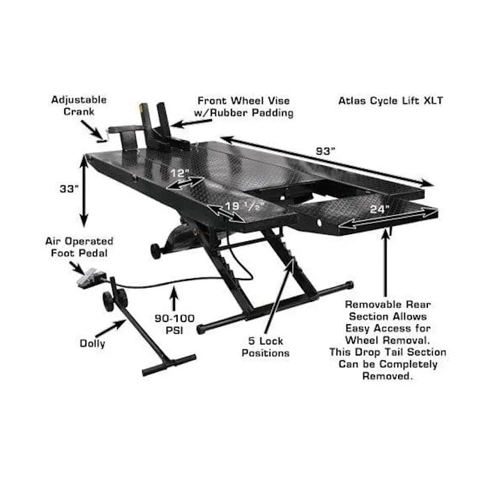Atlas CycleLift XLT Motorcycle ATV Lift Features
