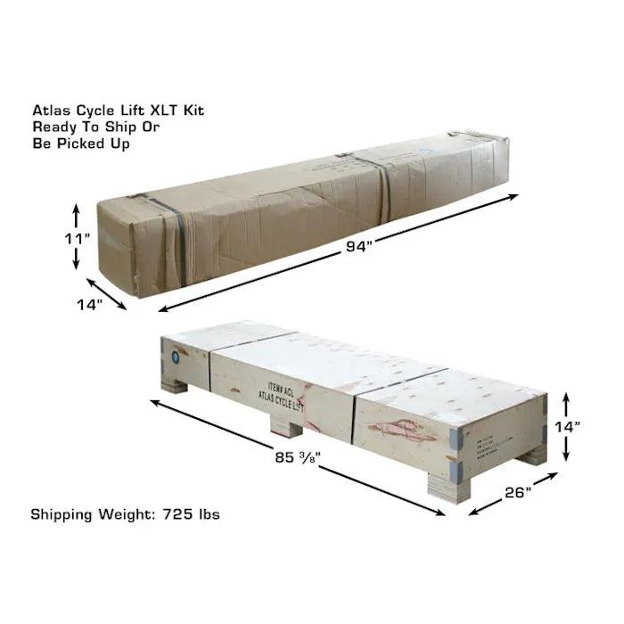 Atlas CycleLift XLT Motorcycle ATV Lift Shipping Dimensions