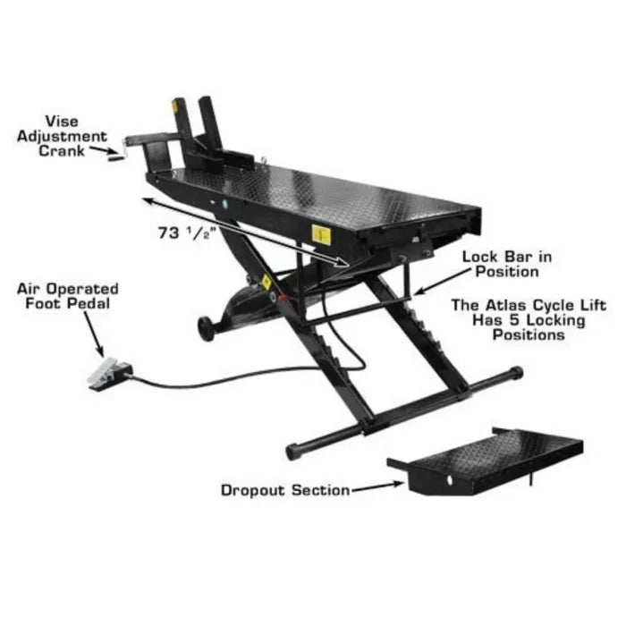 Atlas CycleLift Motorcycle Lift Length Dimensions