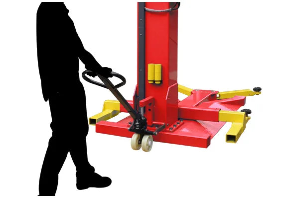 "Pallet Jack" style device allows the lift to move freely to wherever the job may be.