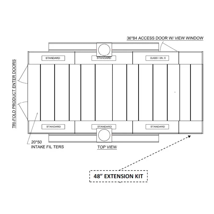 iDEAL Semi and Side Downdraft Paint Booth 48" Extension Panel Kit Diagram