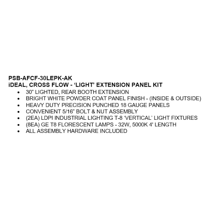 iDEAL Cross Flow Paint Spray Booth 30" Light Extension Panel Kit Features