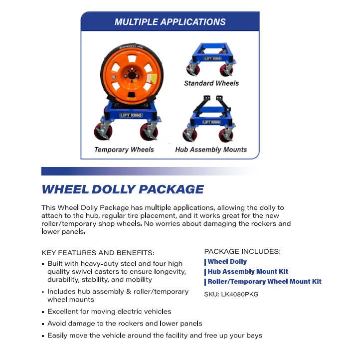 Lift King LK4080PKG Wheel Dolly Package Multiple Applications