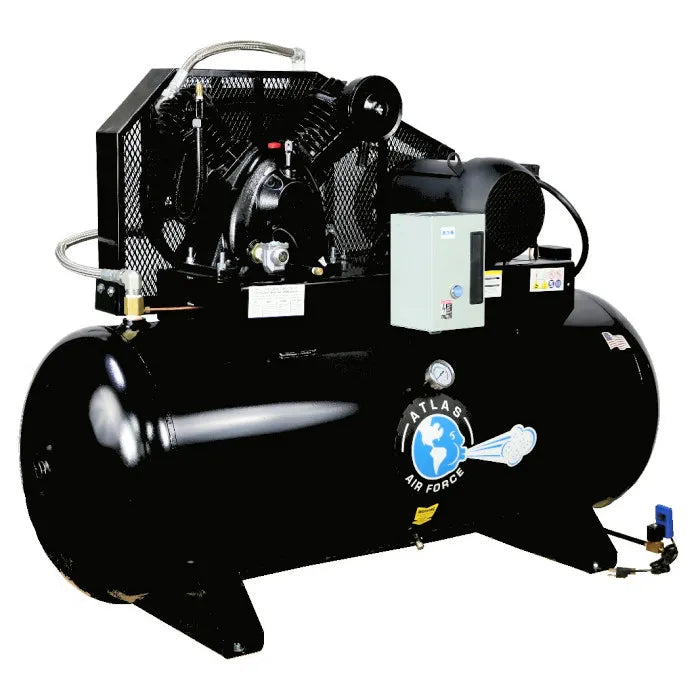 Atlas AF9P-120H Two Stage 7.5HP 120 Gallon Air Compressor Plus Pkg Automatic Low Oil Monitor