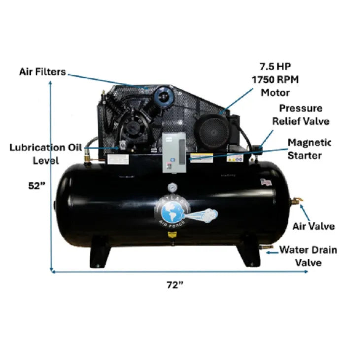 Atlas AF9-120H Two Stage 7.5HP 120 Gallon Air Compressor Specifications