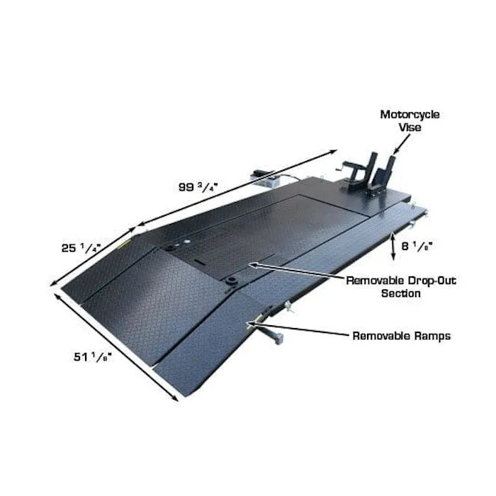 Atlas HI-RISE 1500 Motorcycle ATV Lift With Side Extensions Removed