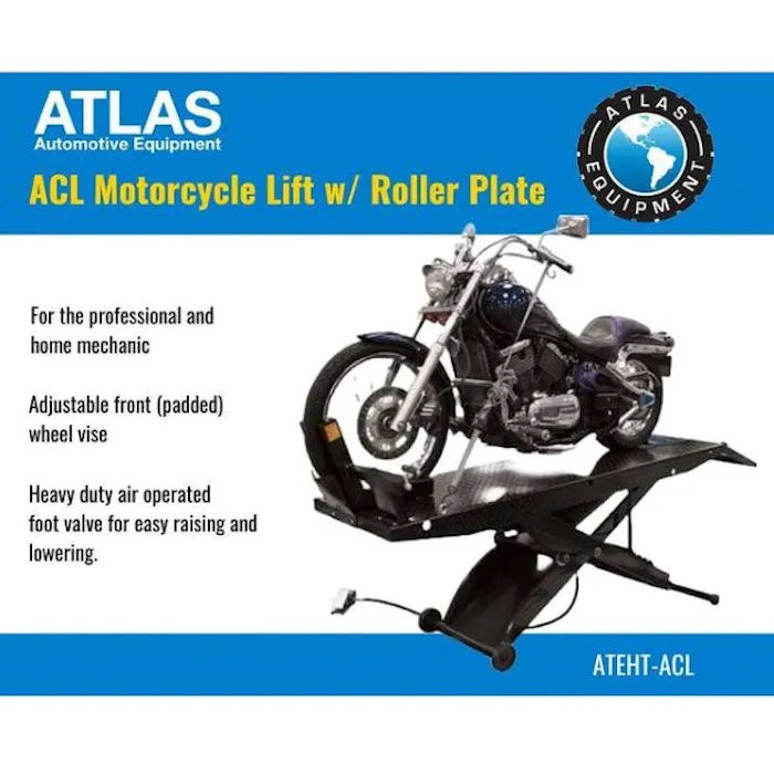 Atlas ACL Motorcycle Lift with Roller Plate Dimensions