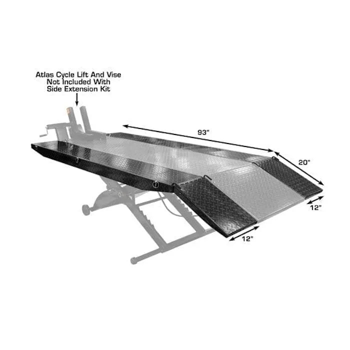 Atlas Side Extension Kit for CycleLift Motorcycle Lift Dimensions With Approach Ramp and Ramp Extensions