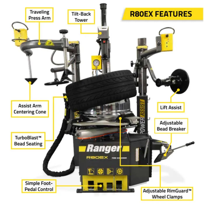 Ranger R80EX Tilt Back Dual-Tower Assist Tire Changer