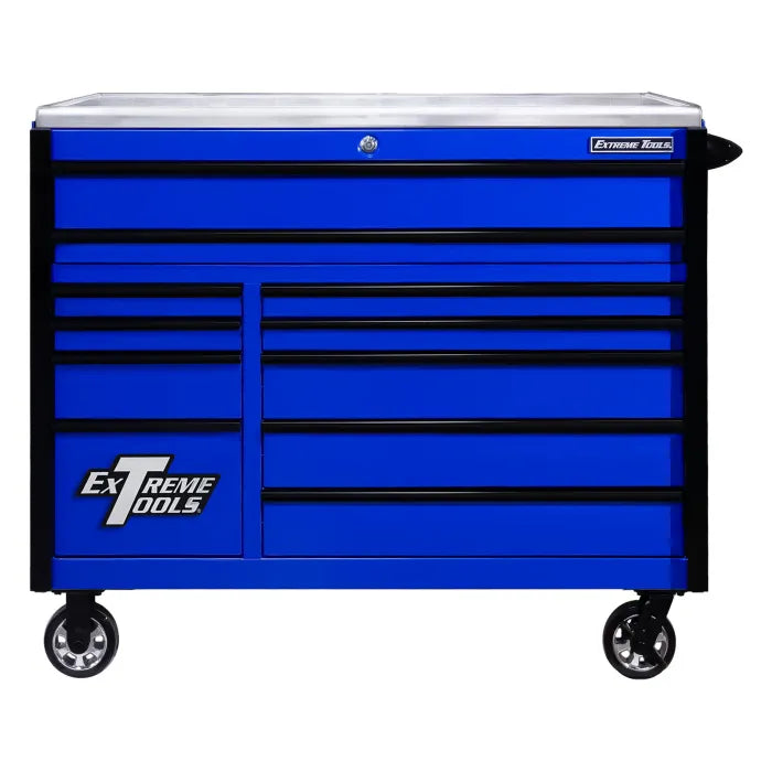 Extreme Tools EXQ Pro 55" Rolling Cabinet Blue with Black Drawer Pulls