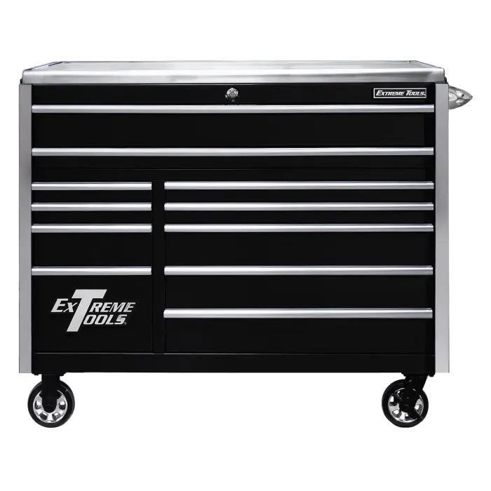 Extreme Tools EXQ Pro 55" Rolling Cabinet Black with Chrome Drawer Pulls