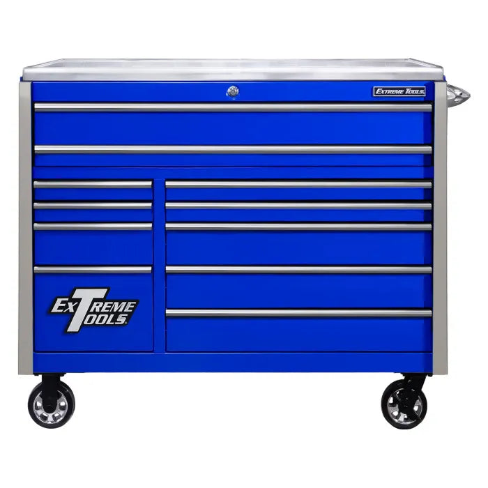 Extreme Tools EXQ Pro 55" Rolling Cabinet Blue with Chrome Drawer Pulls