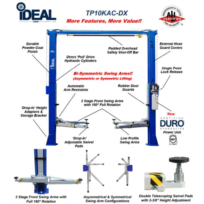 iDEAL TP10KAC-DX Bi-Symmetric Two Post Auto Lift