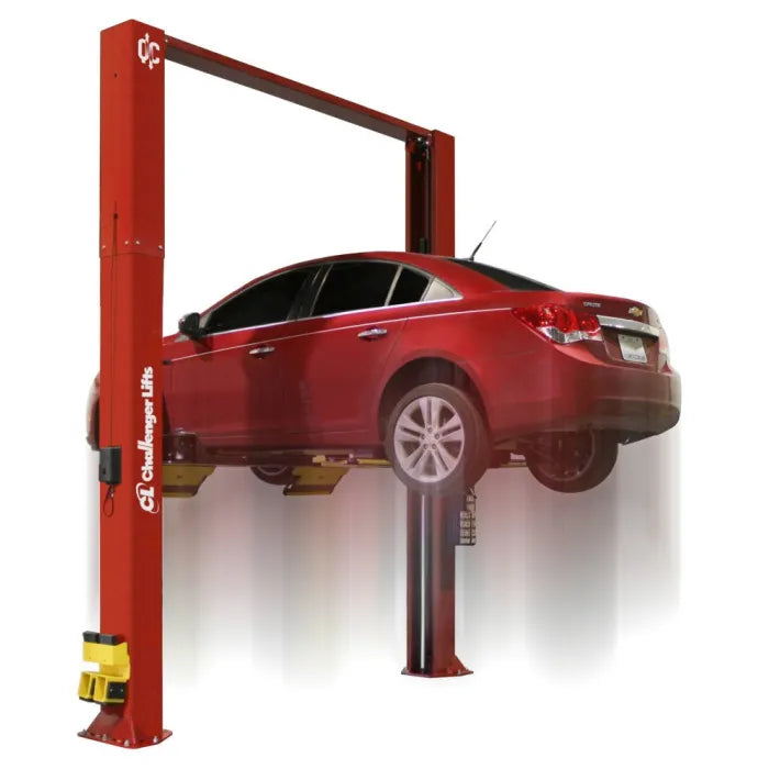 Challenger Lifts CL10A-XP9 Adjustable Two Post Express Pad Lift Ramps flip up and lock to extend the platforms for longer wheelbases