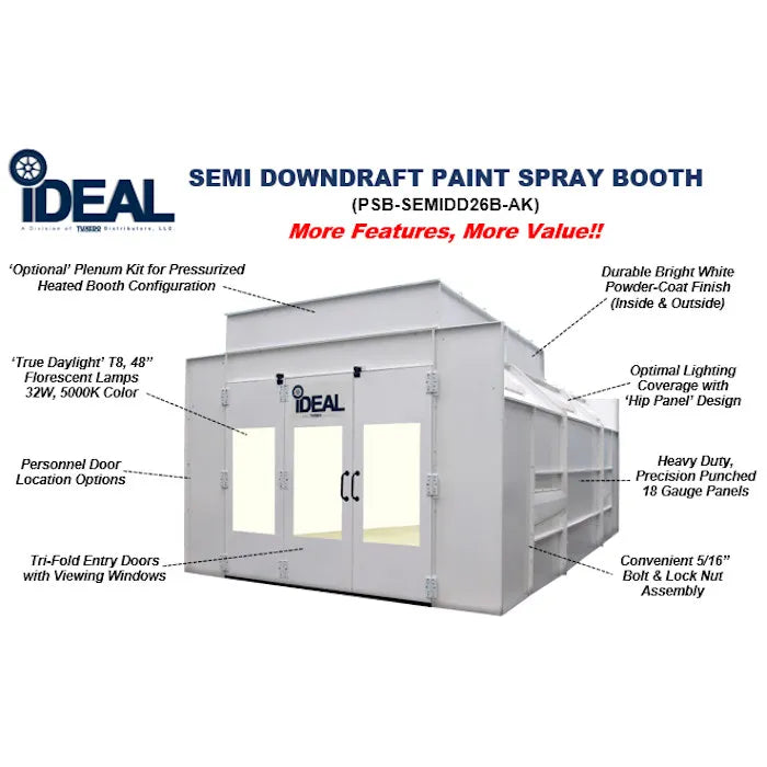 iDEAL PSB-SEMIDD26B-1PH Semi Downdraft Paint Spray Booth Features