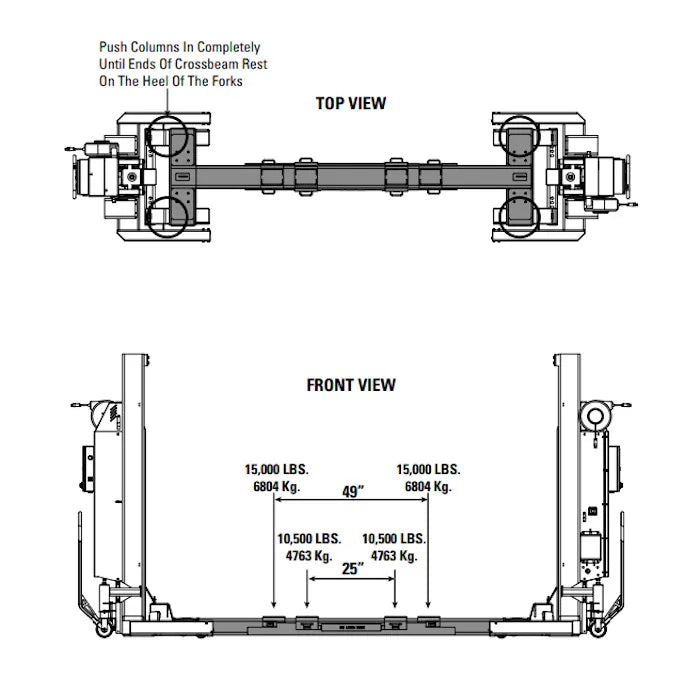 Forward Lift M140070 Top View & Front Views With Capacities