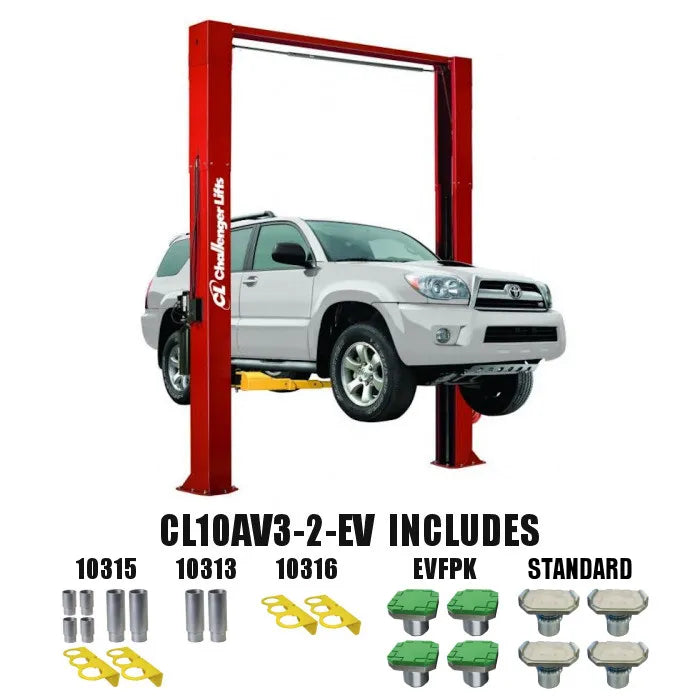Challenger Lifts CL10AV3-2-EV Includes (4) 3" Adapters, (4) 6" Adapters, (4) Organizer Racks, (4) EV Footpads, (4) Standard Footpads