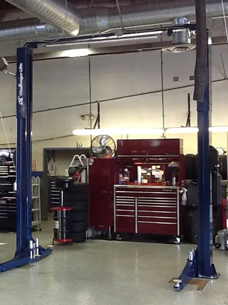 SA10 two post lift features mirrored "S" column design.