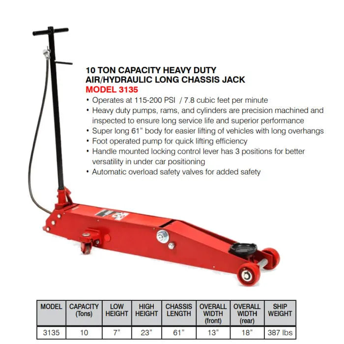 AFF 3135 10-Ton Long Chassis Air Assist Service Jack – Automotive AFF 3135 10-Ton Long Chassis Air Assist Service Jack – Automotive