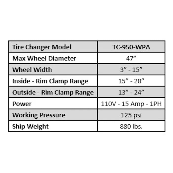 ASEplatinum TC-950-WPA Swing Arm Tire Changer Combo