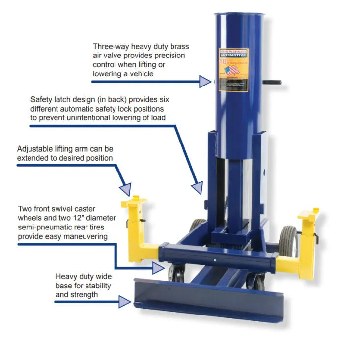 Hein-Werner HW93690 10-Ton Air Bumper Jack Features