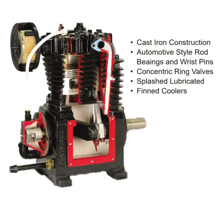 BelAire 6312D Reciprocating Air Compressor Iron Series Cast Iron Pumps