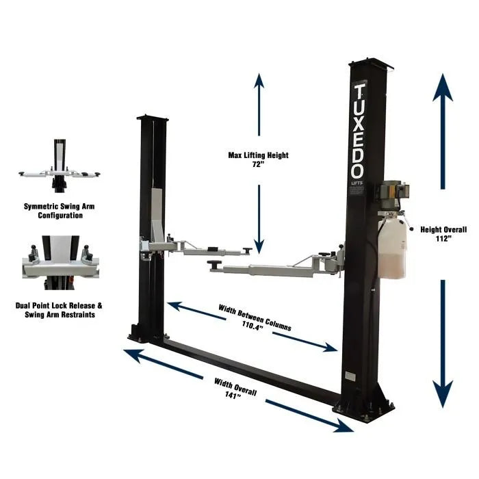 Tuxedo TP9KF Symmetric Floor Plate Two Post Lift 9,000 lbs. Capacity