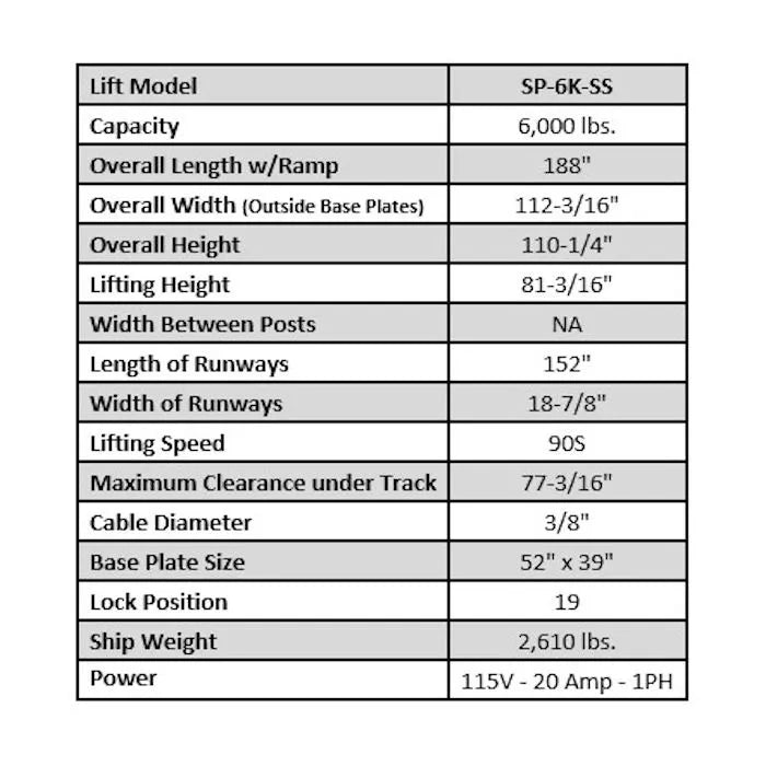 ASEplatinum SP-6K-SS Specifications