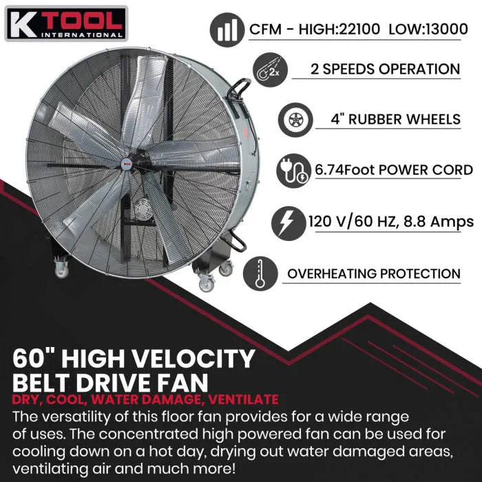 K Tool KTI77760 60" High Velocity Belt Drive Fan