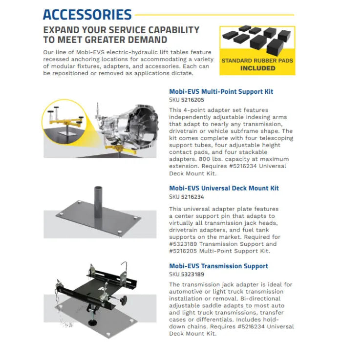 BendPak EVS4500 EV Battery and Powertrain Lift Table Accessories