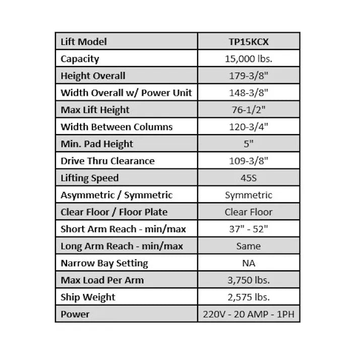 ASEplatinum TP15KCX Specifications