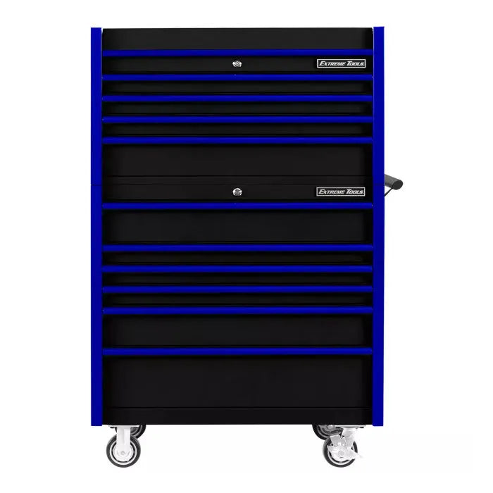 Extreme Tools DX Series 41" Top Chest and Rolling Cabinet Combo Black with Blue Drawer Pulls