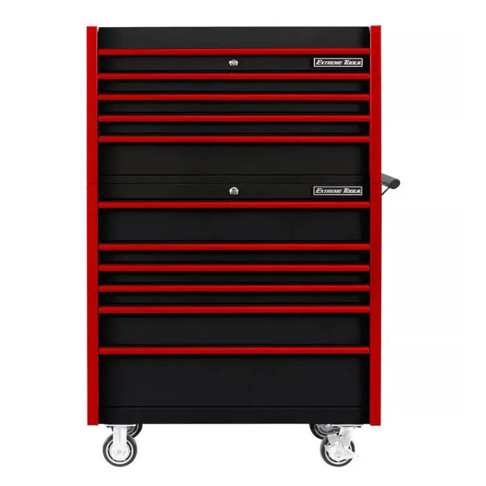 Extreme Tools DX Series 41" Top Chest and Rolling Cabinet Combo Black with Red Drawer Pulls