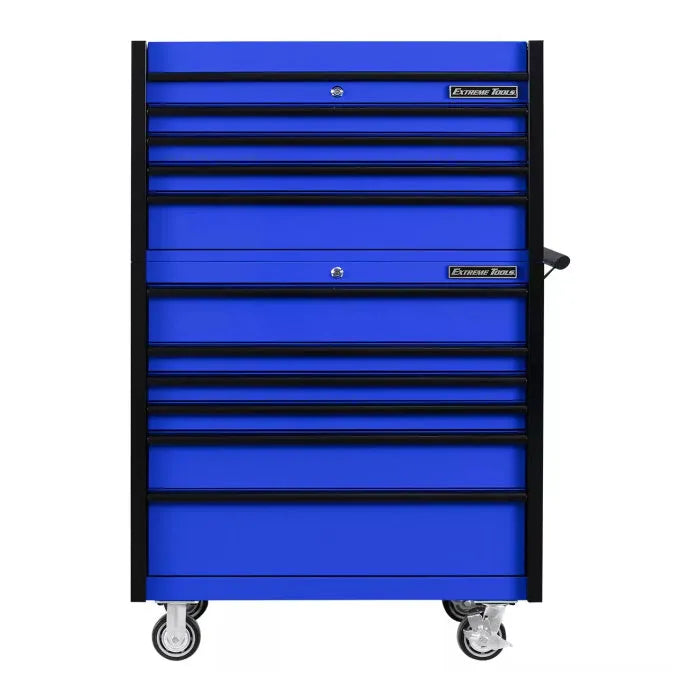 Extreme Tools DX Series 41" Top Chest and Rolling Cabinet Combo Blue with Black Drawer Pulls